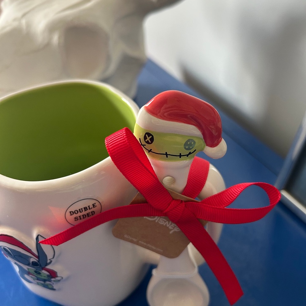 Rae Dunn Disney Lilo & Stitch Festive Hugs Christmas Double Sided Mug with Spoon - Picture 5 of 7